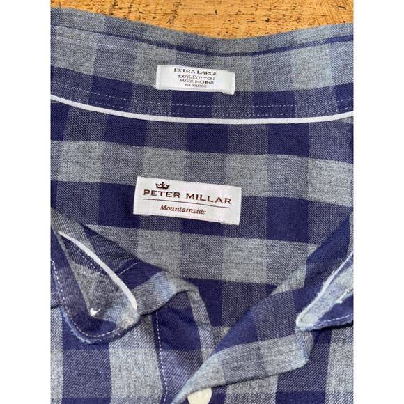 Mens‎ Peter Millar Mountainside Gray Blue Cotton Light Flannel Plaid Shirt XL - Picture 4 of 6